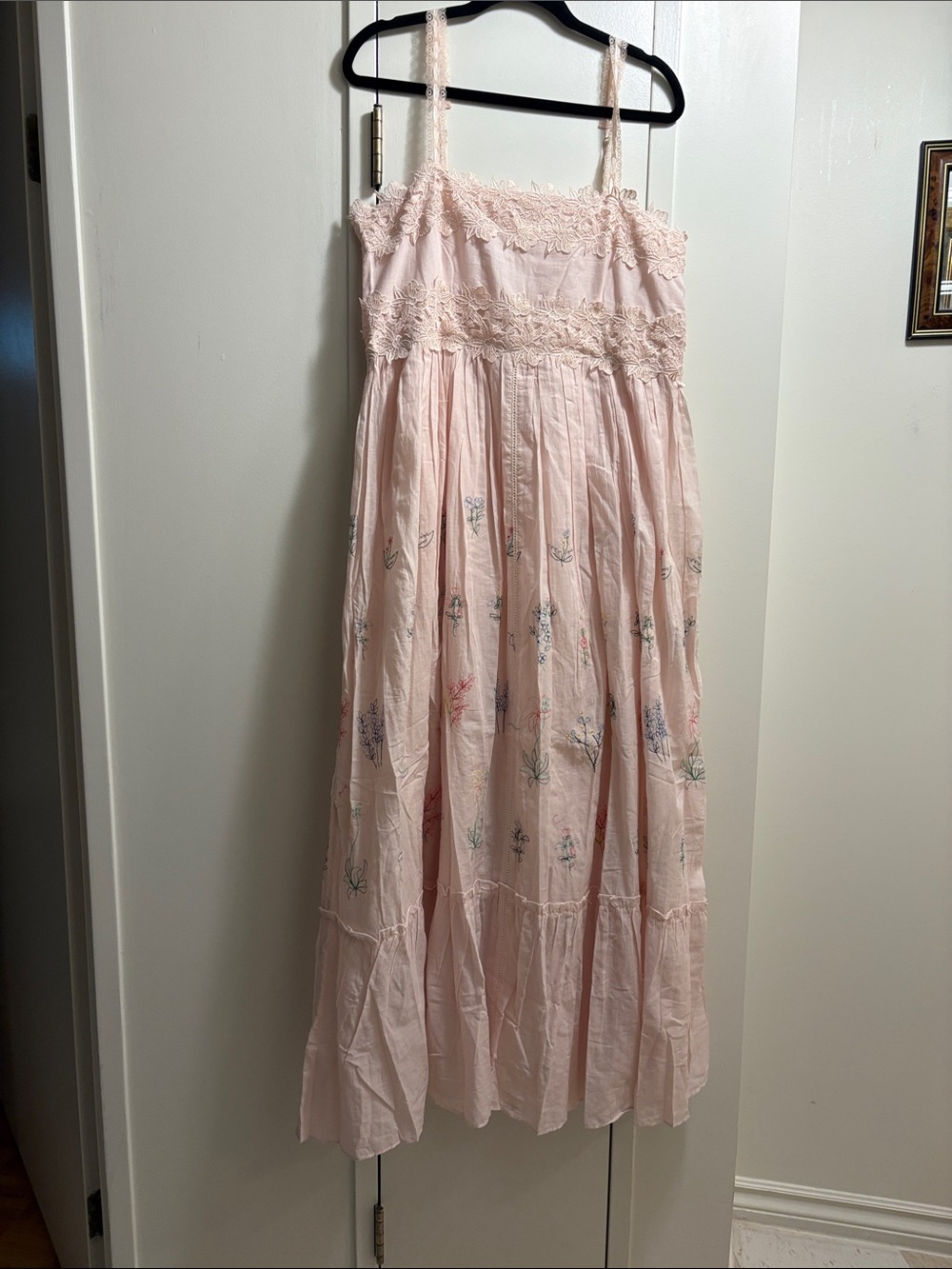 Caroline Constas Delicate Pink Floral Lace-Trim Maxi dress